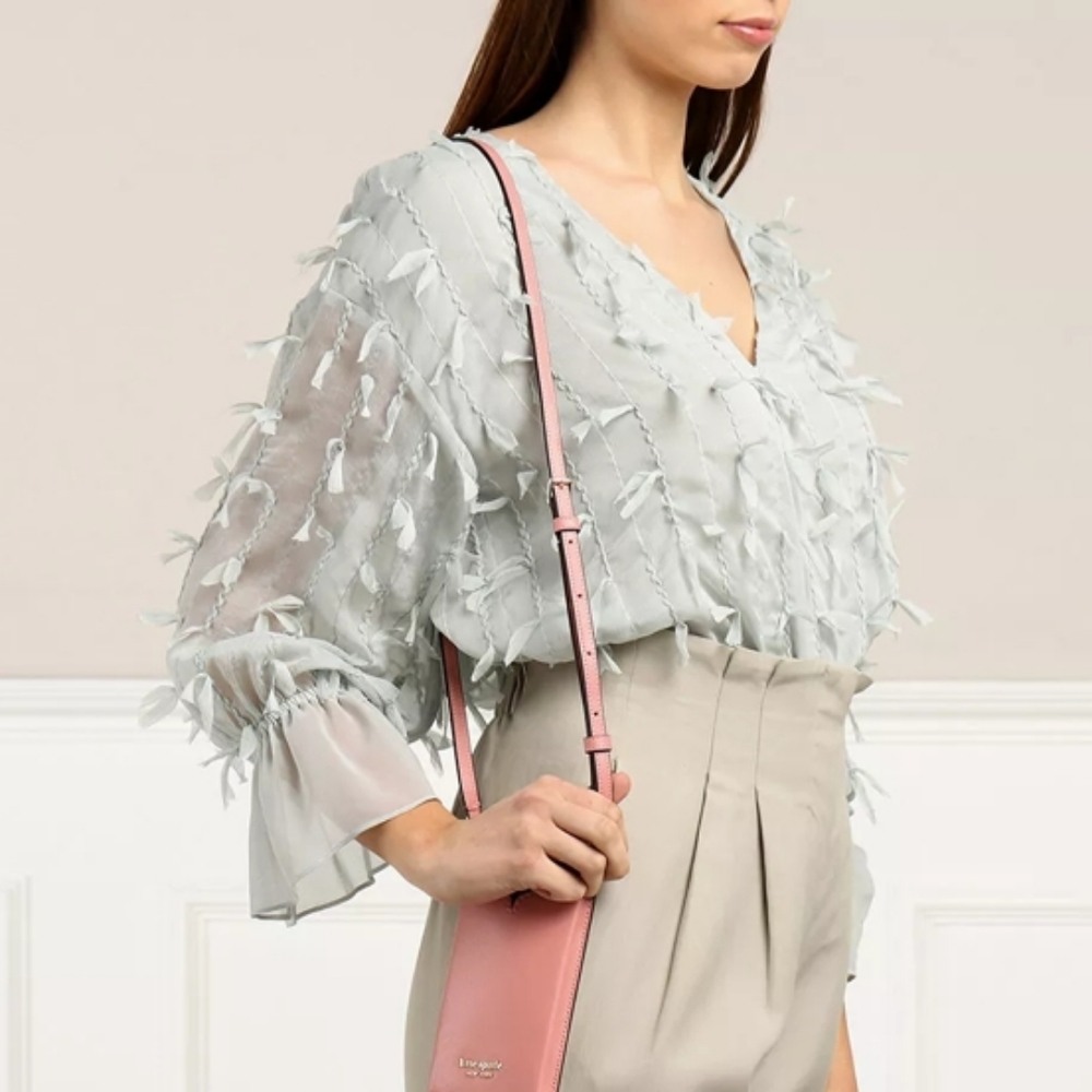 Zara - Light Mint Seafoam Green Gauzy Fringe Blouse - Size M
